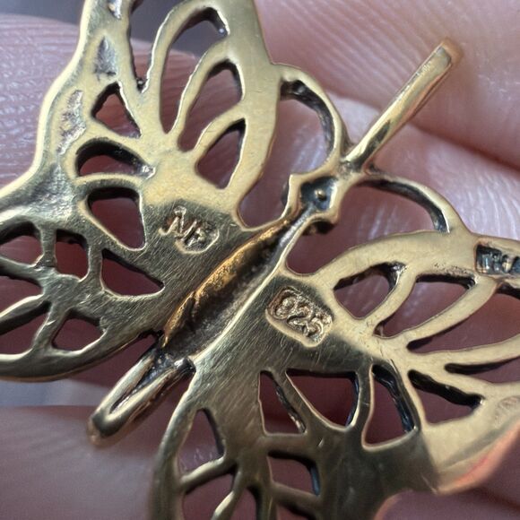 Vintage Gold over Sterling Butterfly Pendant NF 925 Thailand .9 X .8” 1.4g - Picture 6 of 12